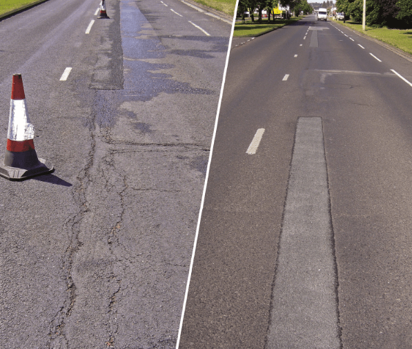 Road crack and joints repaired with Jointmaster BBA HAPAS approved system from Rhino Asphalt Solutions