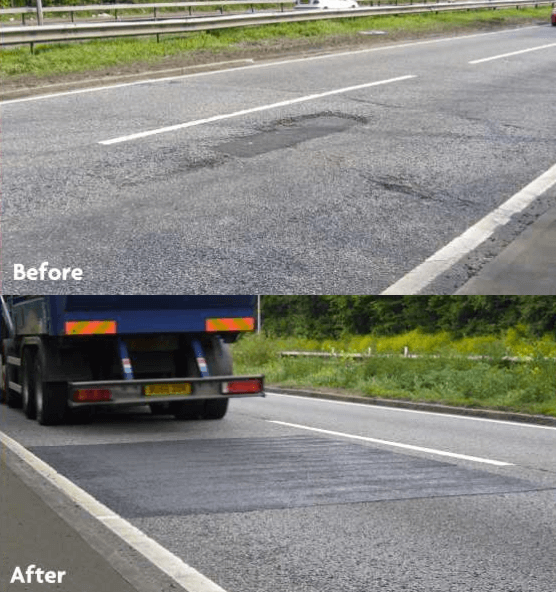 BBA HAPAS approved Masterscreed hot screed road repair system from Rhino Asphalt Solutions with BBA HAPAS approval 