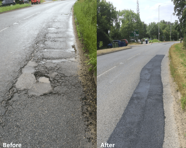 BBA HAPAS approved Masterscreed hot screed road repair system from Rhino Asphalt Solutions with BBA HAPAS approval 