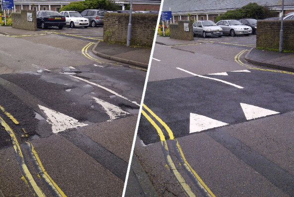 road hump renovation with BBA HAPAS approved Masterscreed hot screed road repair system from Rhino Asphalt Solutions with BBA HAPAS approval 