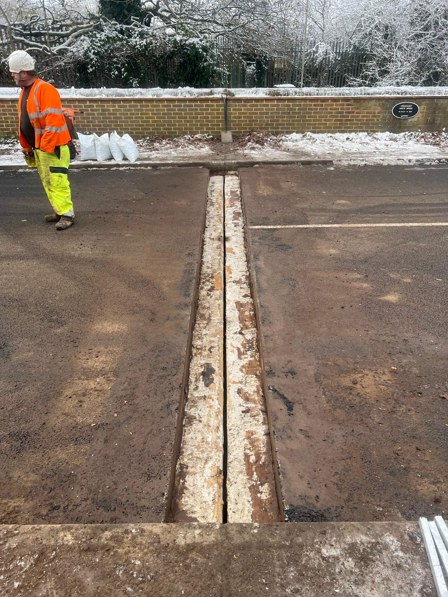 Saw cut and prepped Asphaltic plug bridge joint APJ by Rhino Asphalt