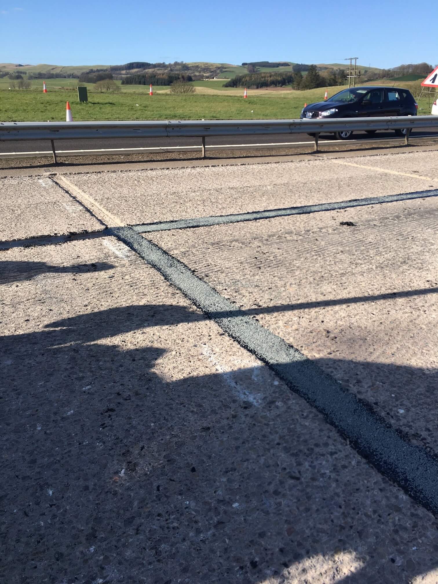 concrete Road crack and joints repaired with Jointmaster BBA HAPAS approved system from Rhino Asphalt Solutions