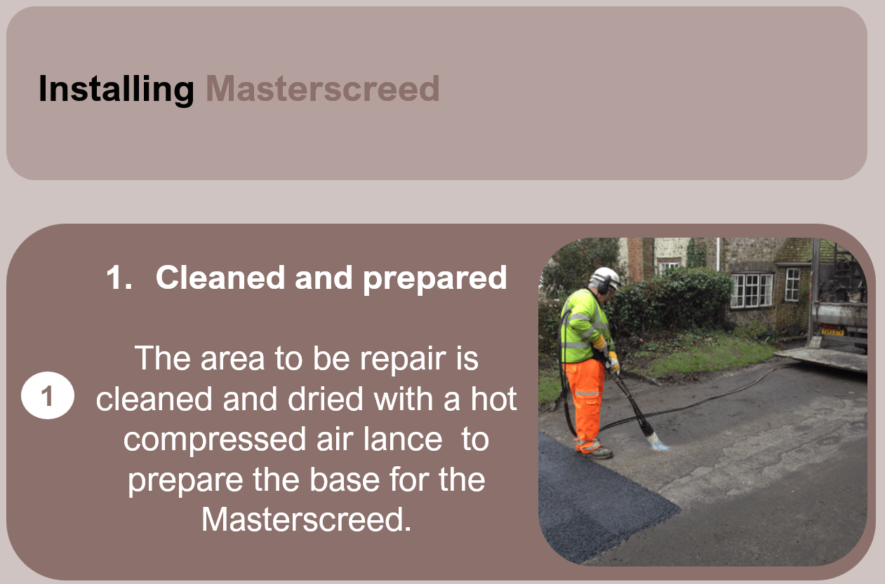 BBA HAPAS approved Masterscreed hot screed road repair system from Rhino Asphalt Solutions with BBA HAPAS approval 